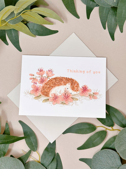 Sakura Hedgehog Thinking of you Card