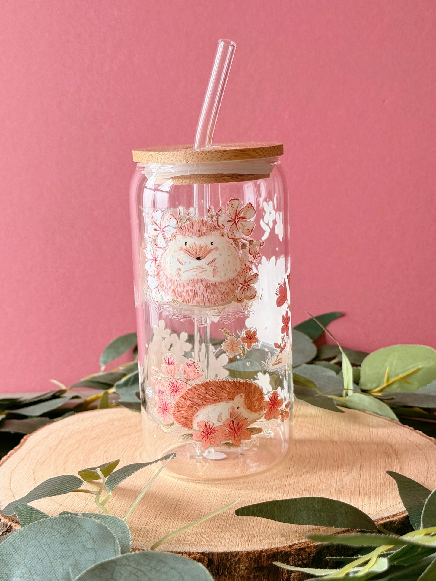 Sakura Hedgehog Glass Tumbler