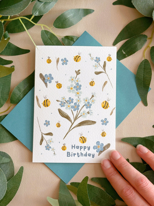Bee Forget Me Not Birthday Card