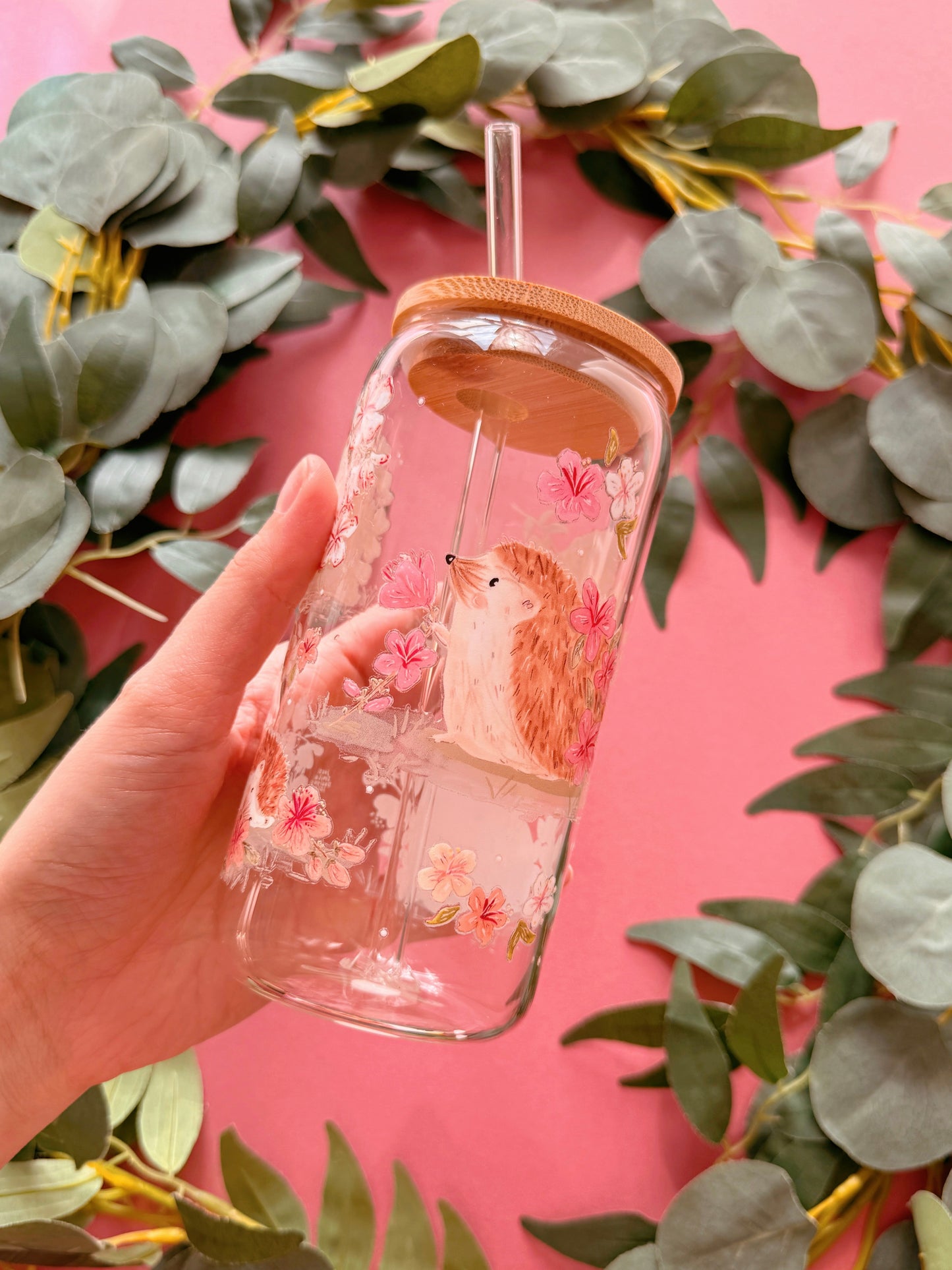 Sakura Hedgehog Glass Tumbler