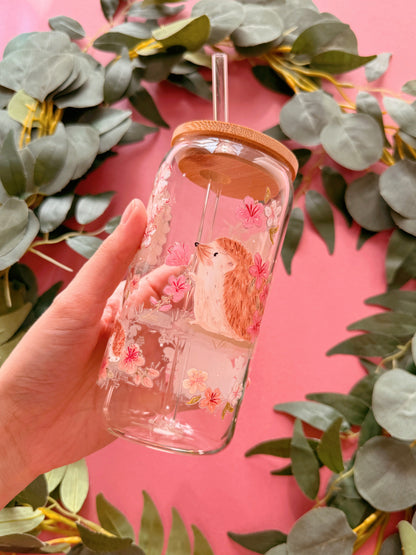 Sakura Hedgehog Glass Tumbler