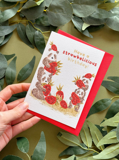 Strawberry Panda Birthday Card