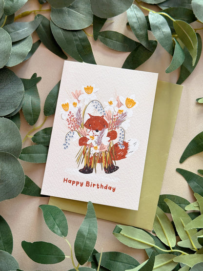 Fox bouquet Birthday Card