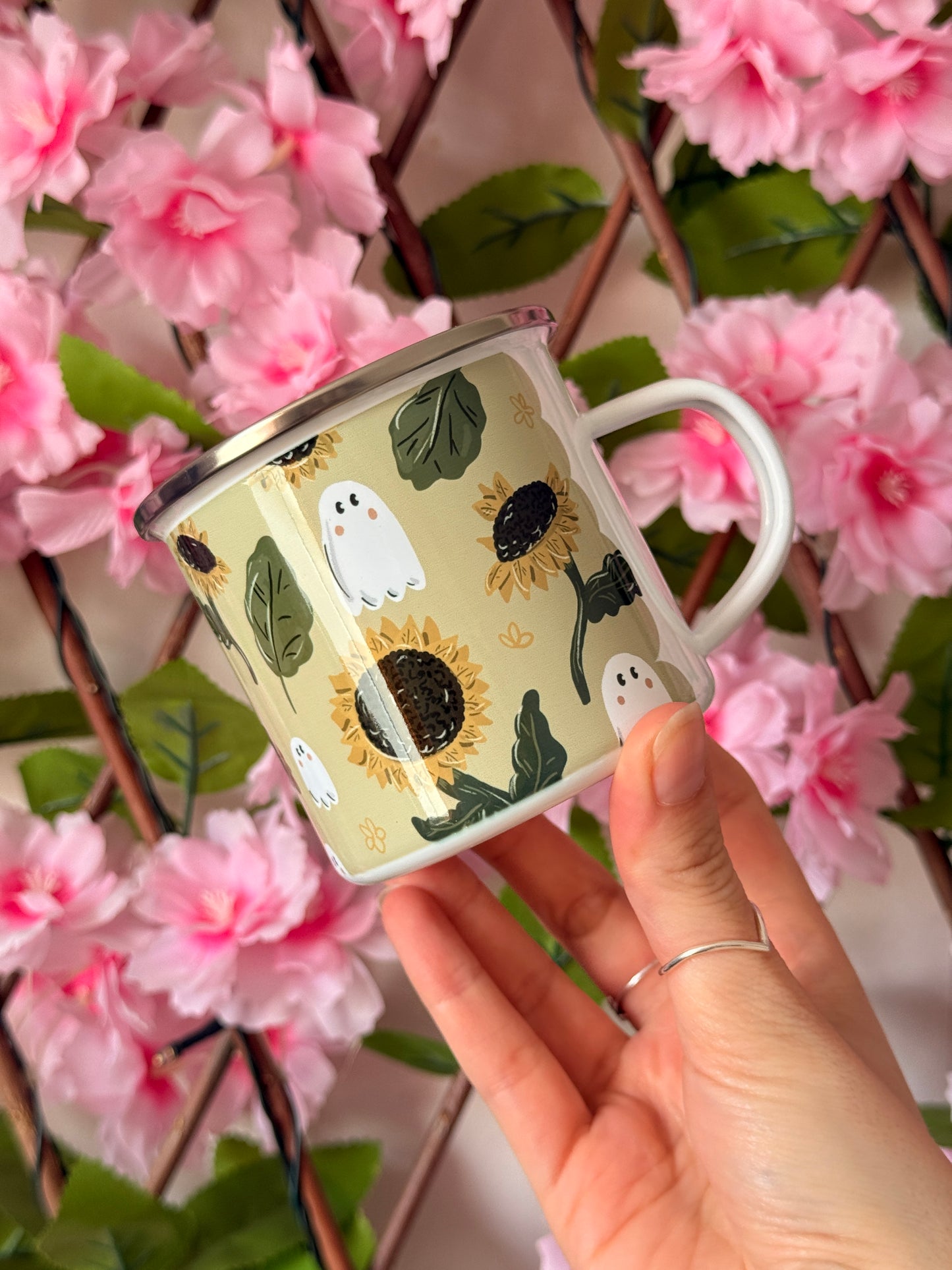 Sunflower Ghost Enamel Mug
