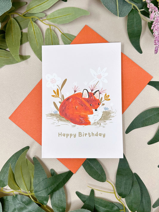 Floral Fox Birthday Card