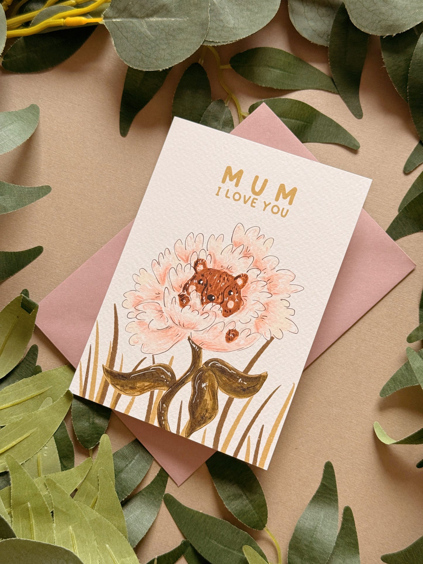 Peony Bear Mum Card