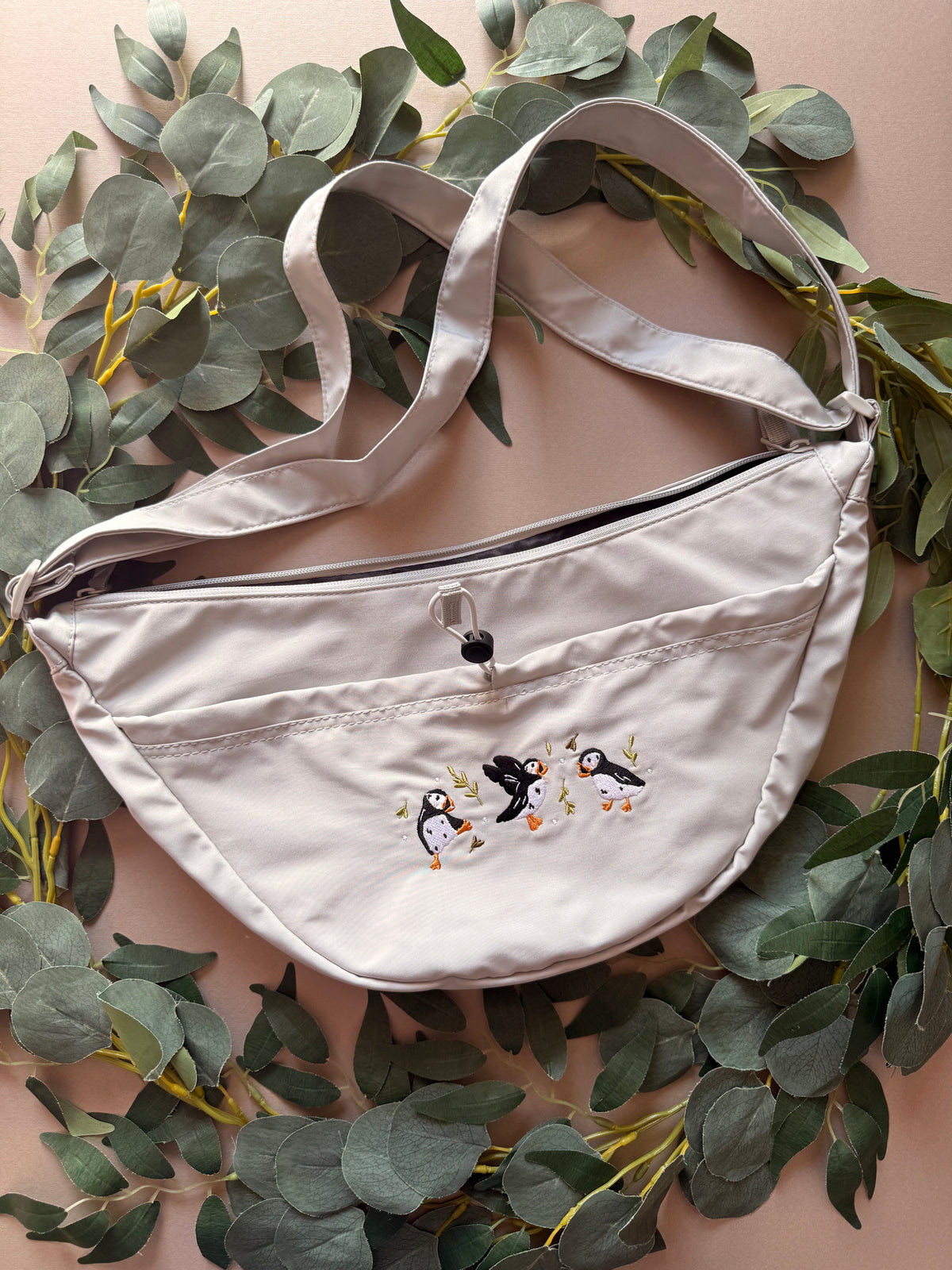 Puffins Embroidered Crossbody Bag