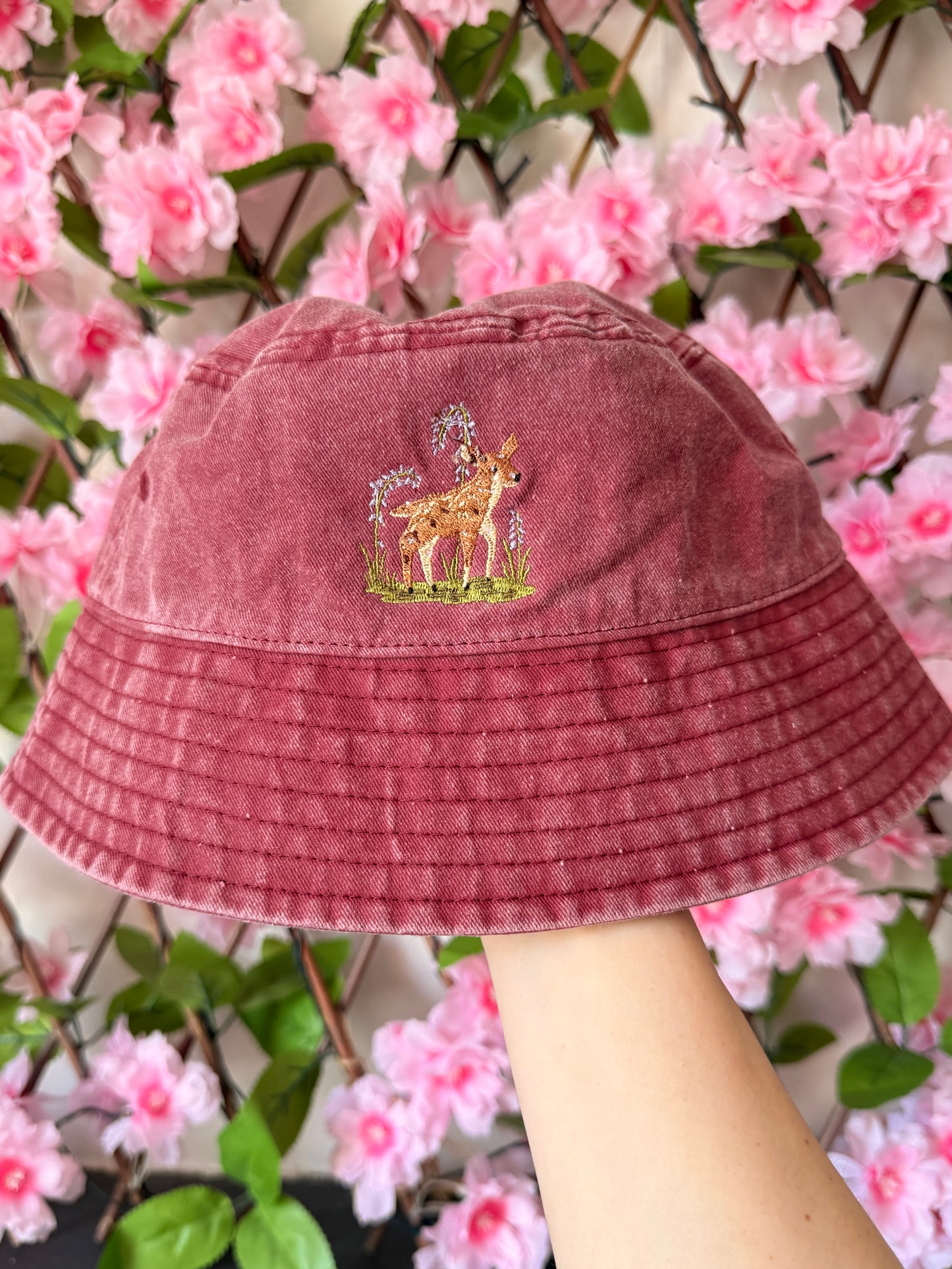 Spring Deer Embroidered Bucket Hat