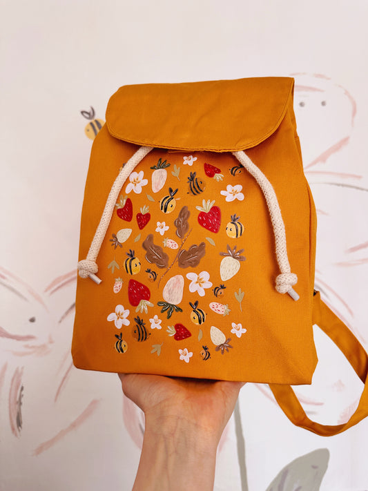 Strawberry Bee Rucksack- Organic Cotton