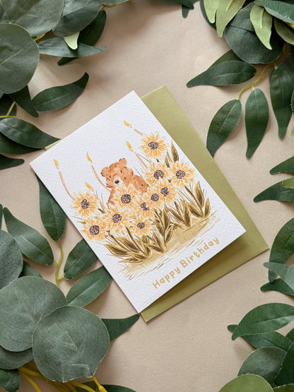 Sunflower Bear Birthday Card