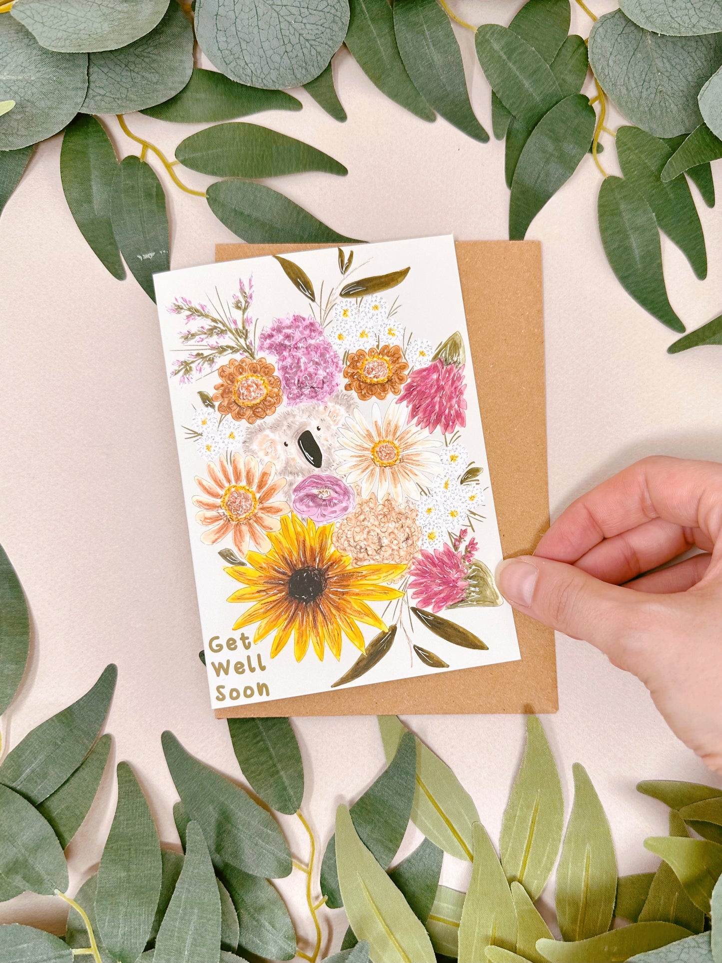 Floral Koala Get Well Card