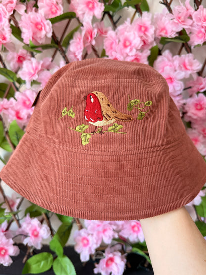 Robin Embroidered Cord Bucket Hat