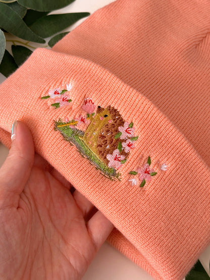 Sakura Hedgehog Embroidered Beanie