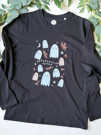 Spooky Ghost Long Sleeve T-Shirt - Organic Cotton