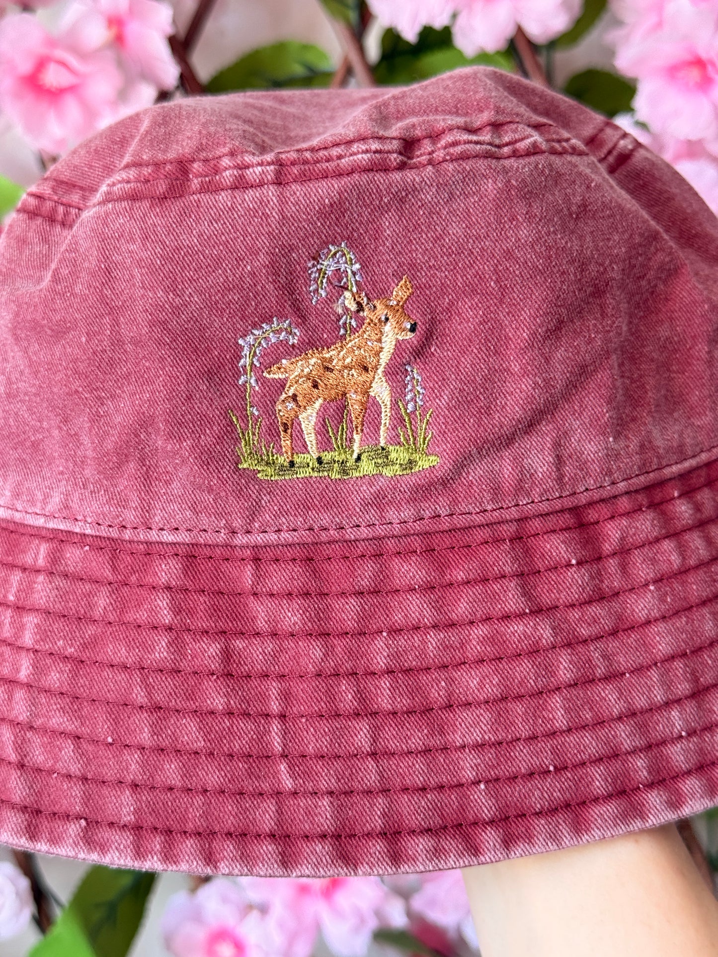 Spring Deer Embroidered Bucket Hat