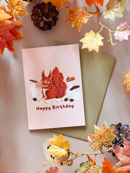 Autumn Squirrel Birthday Card