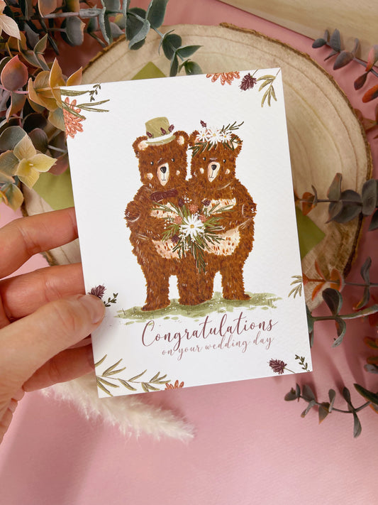 Woodland Bear Wedding Card - Mr & Mrs