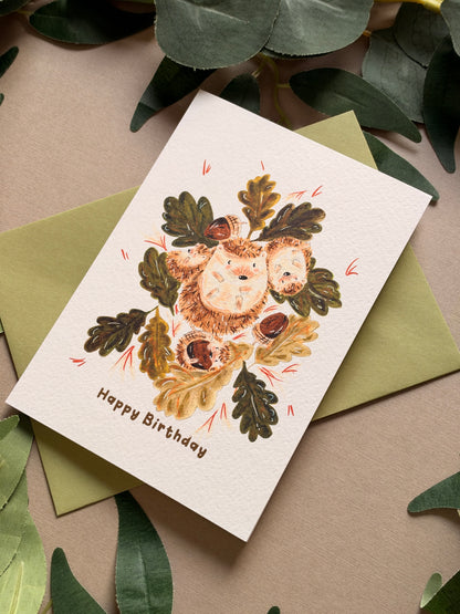 Hedgehog leaves Birthday Card