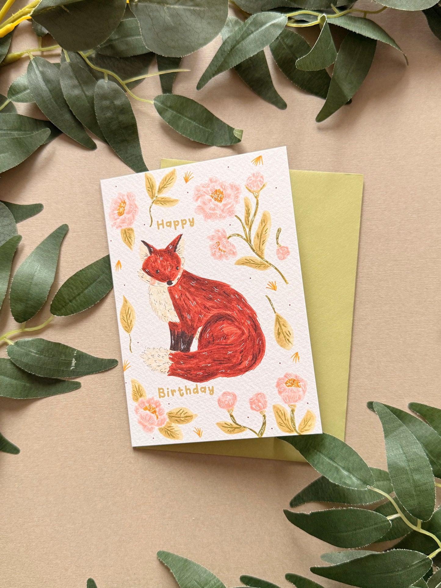 Peony Fox Birthday Card