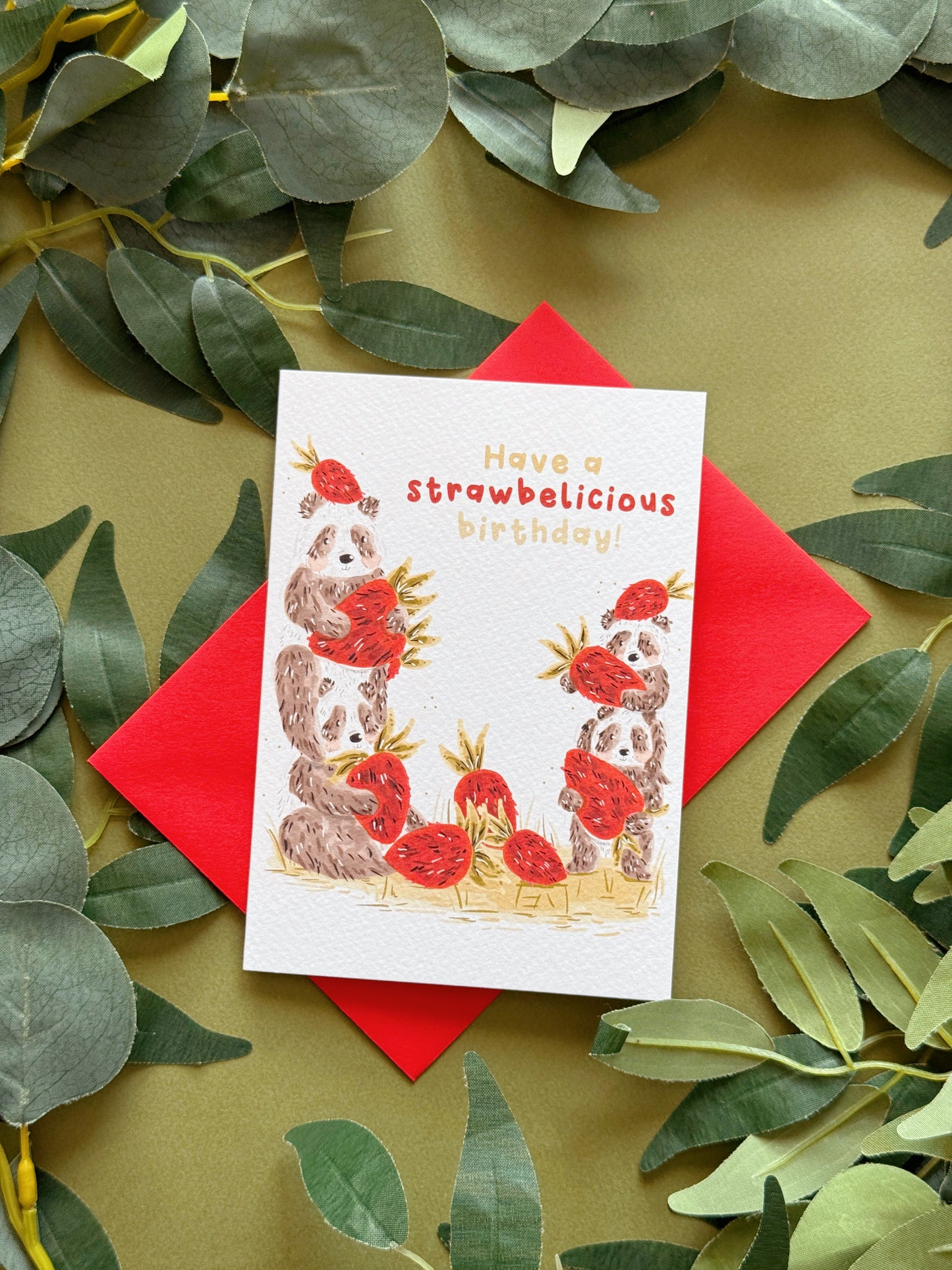 Strawberry Panda Birthday Card