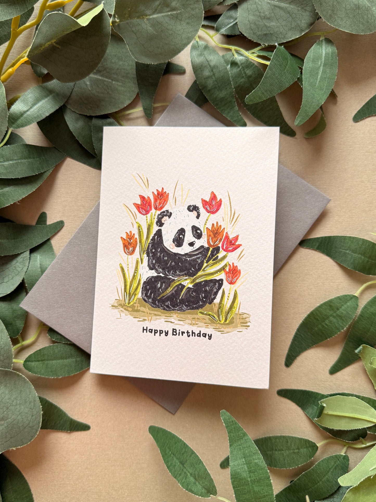 Floral Panda Birthday Card