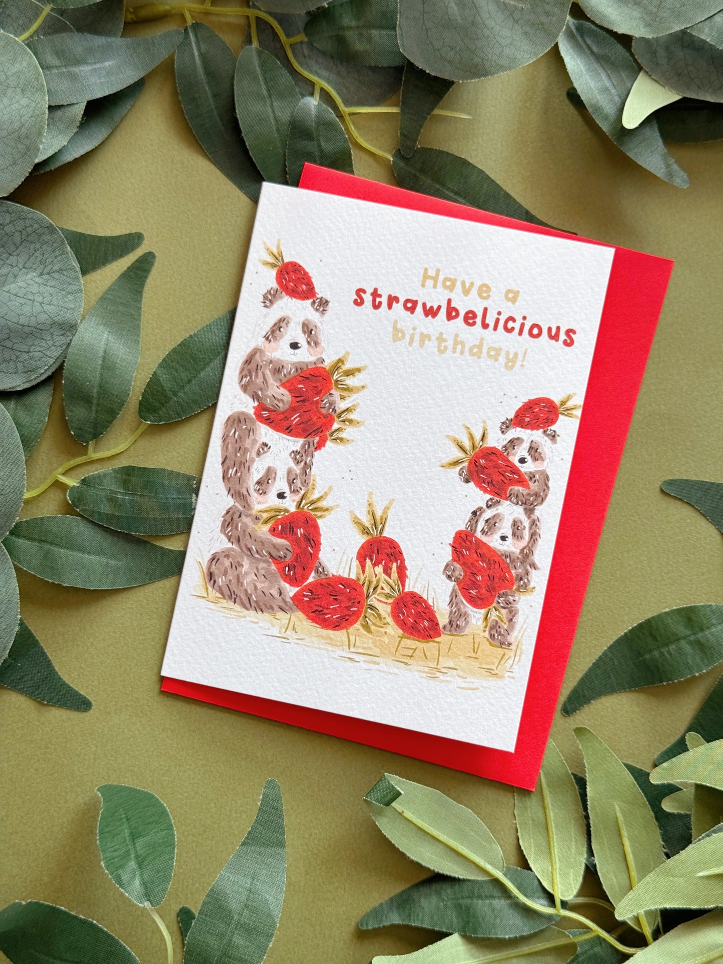 Strawberry Panda Birthday Card