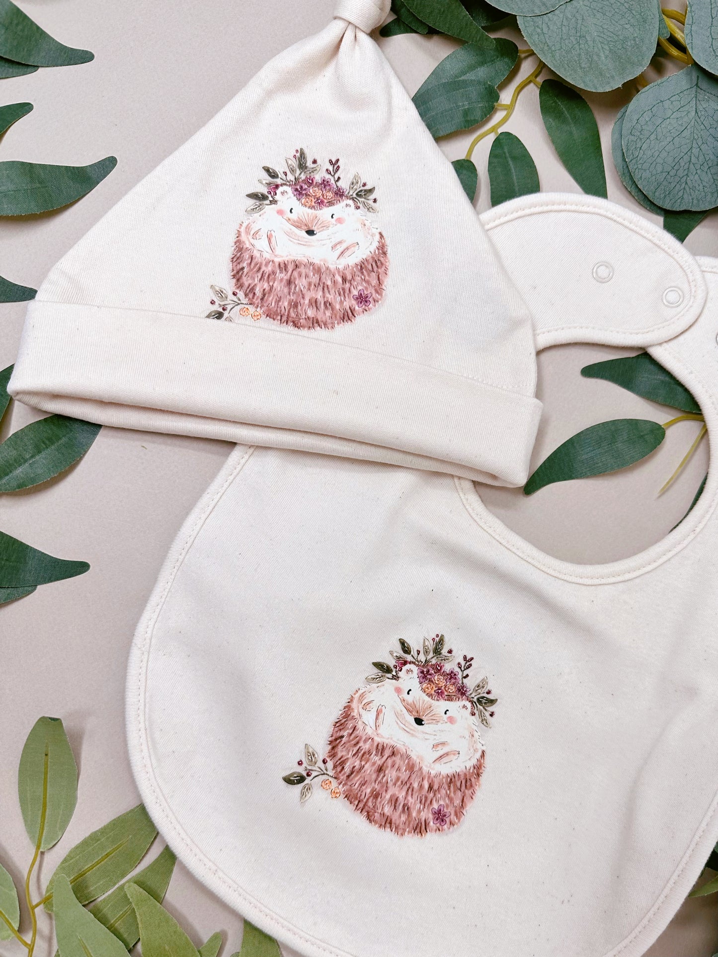 Botanical Hedgehog Bib & Hat Set