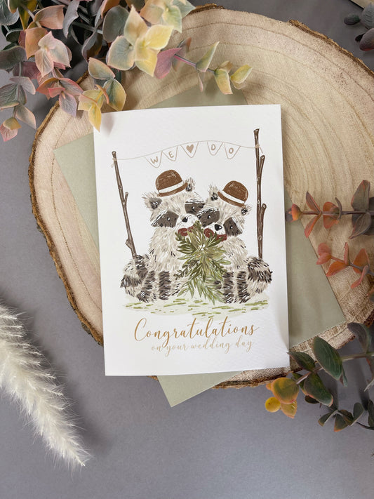 Bohemian Raccoon Wedding Card - Mr & Mr