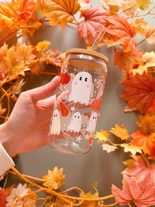 Pumpkin Ghost Glass Tumbler