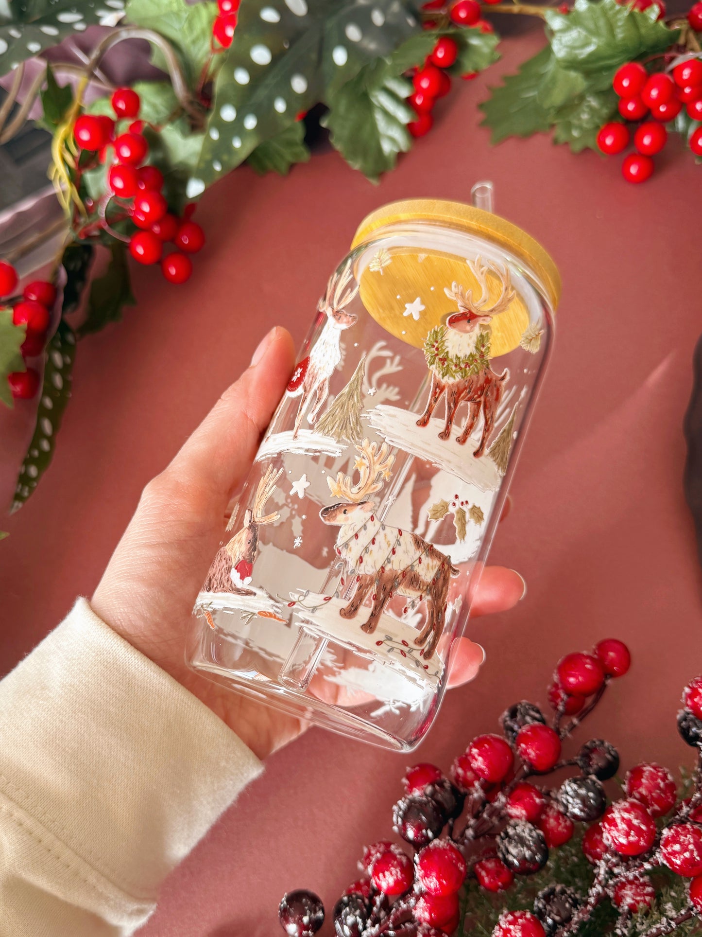 Reindeer Glass Tumbler