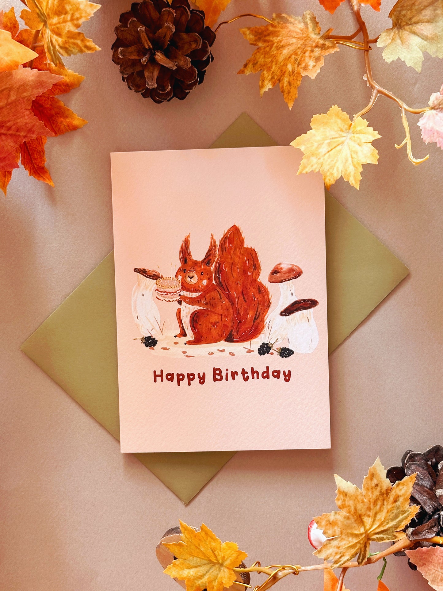 Autumn Squirrel Birthday Card