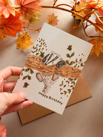 Tree Branch Badger Birthday Card