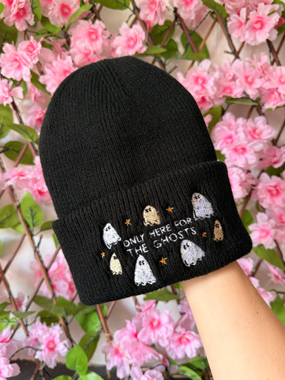 Only Here For The Ghosts Embroidered Beanie - Chunky Knit