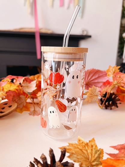 Pumpkin Ghost Glass Tumbler