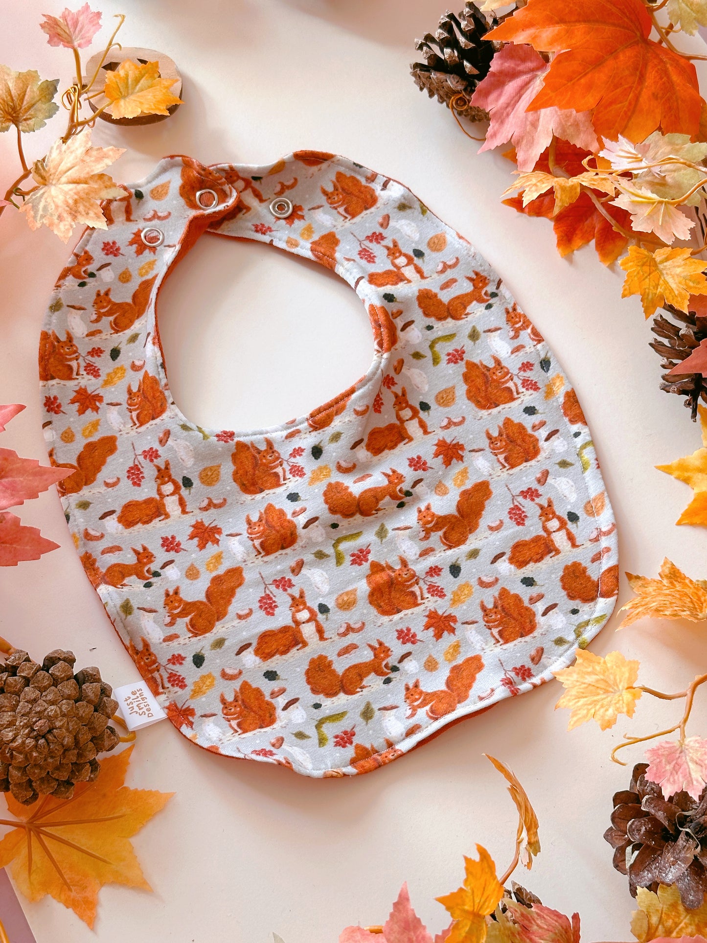 Autumn Red Squirrel Bib - Rounded