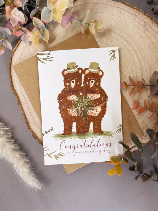 Woodland Bear Wedding Card - Mr & Mr