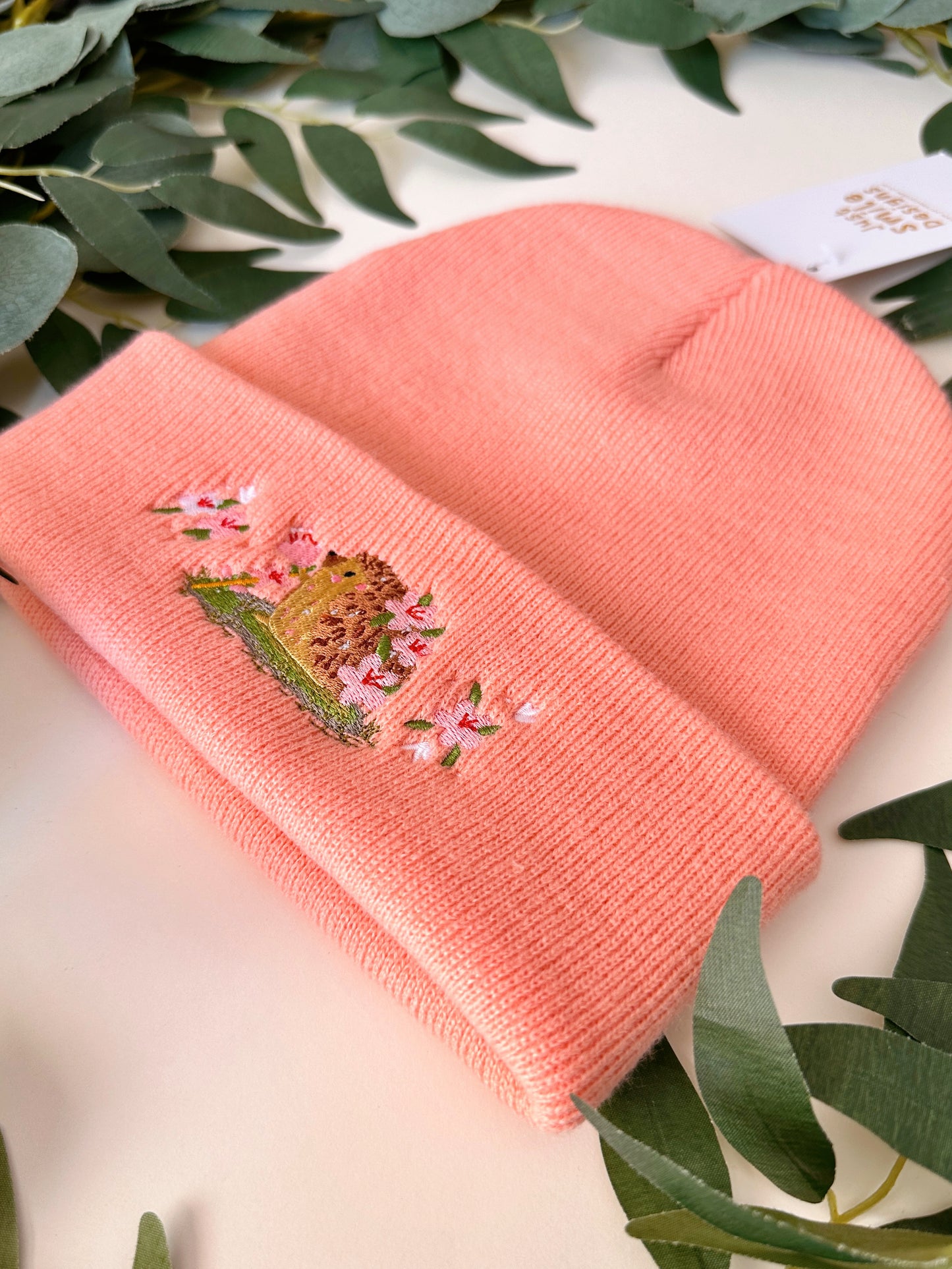 Sakura Hedgehog Embroidered Beanie