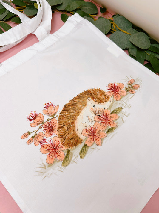 Peach Sakura Hedgehog Tote Bag