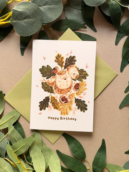 Hedgehog leaves Birthday Card