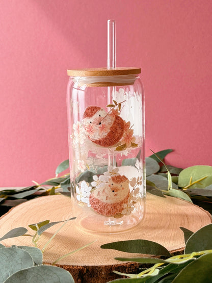 Sakura Hedgehog Glass Tumbler