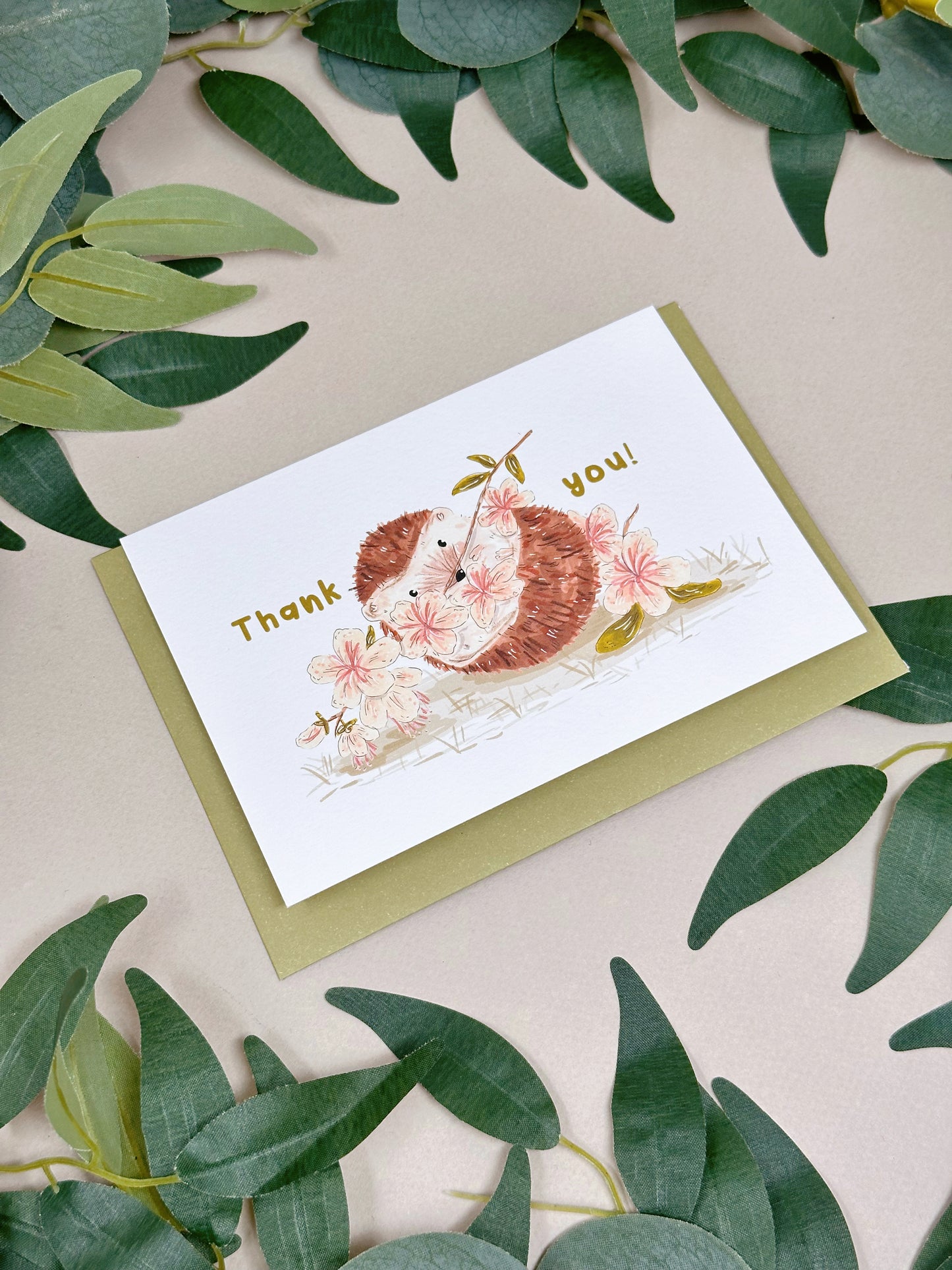 Sakura Hedgehog Thank You Card