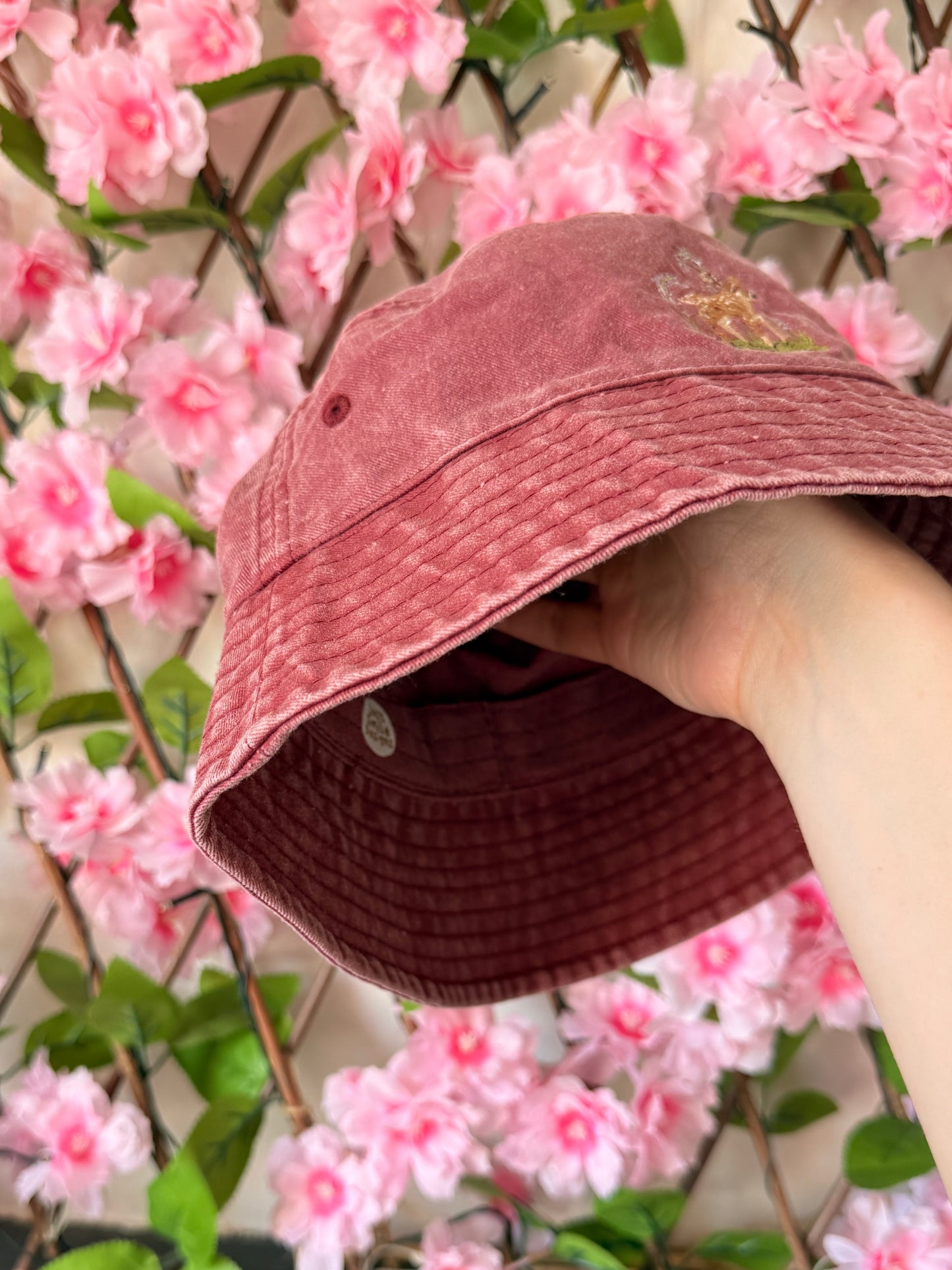 Spring Deer Embroidered Bucket Hat