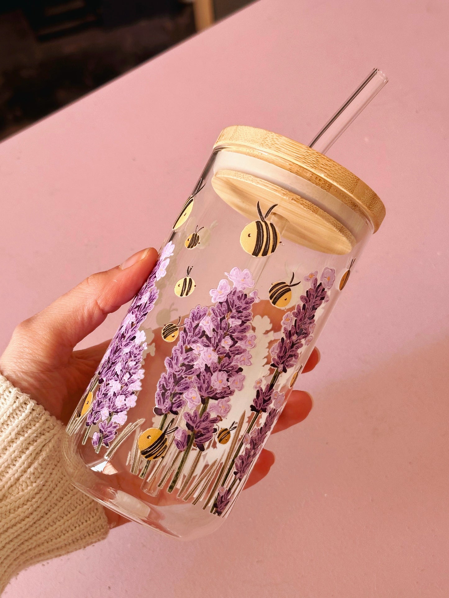 Bee Lavender Glass Tumbler