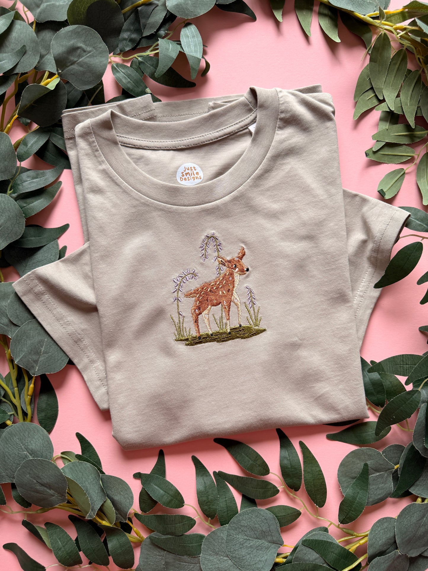 Spring Deer Embroidered T-Shirt - Organic Cotton