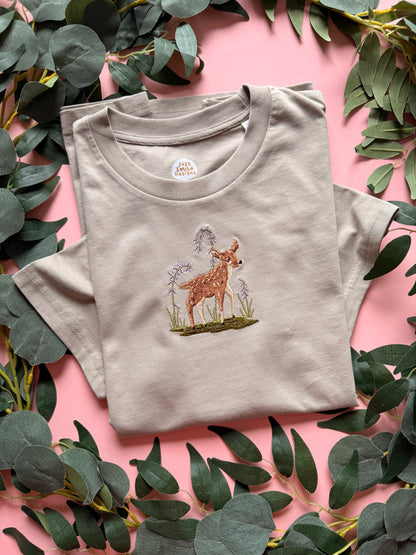 Spring Deer Embroidered T-Shirt - Organic Cotton