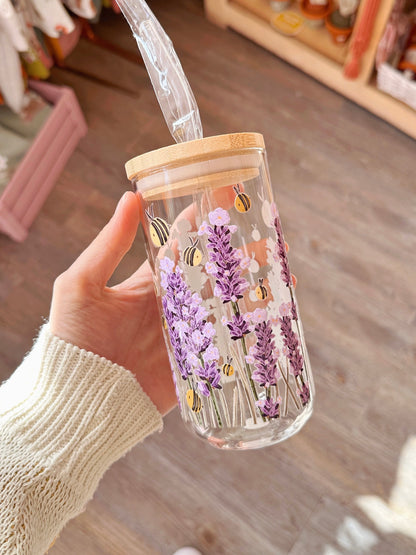 Bee Lavender Glass Tumbler