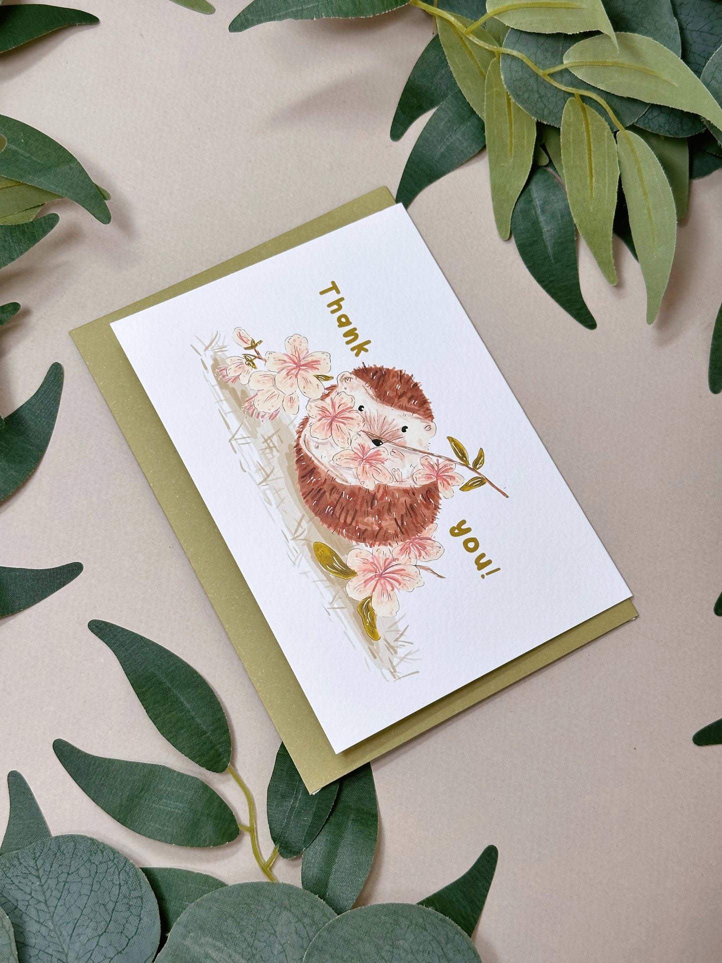 Sakura Hedgehog Thank You Card