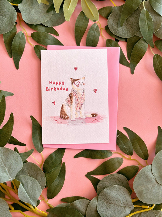 Pink Cat Era Birthday Card