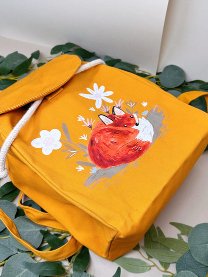 Flower Fox Backpack - Organic Cotton