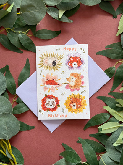 Flower Animals Birthday Card